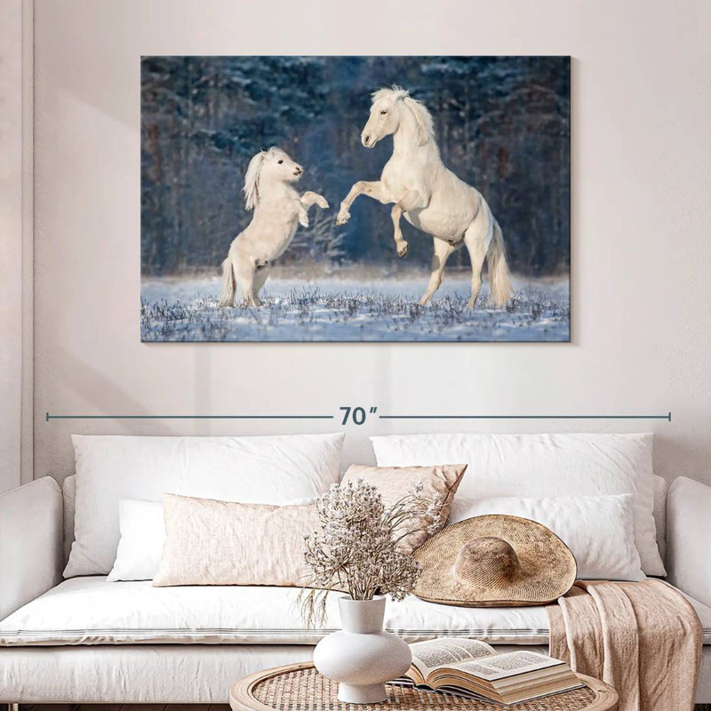 Brampt, chevaux blancs d'hiver, H 32 po x l 48 po