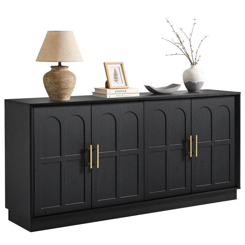 66.5" Modern Wood Sideboard Buffet with Arched Doors for Dining & Living Room, Black, Black
