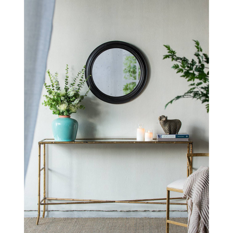 Miroir mural rond 23,5 po avec cadre en bois, miroir décoratif classique, pour salon, vestibule, salle de bain, bureau