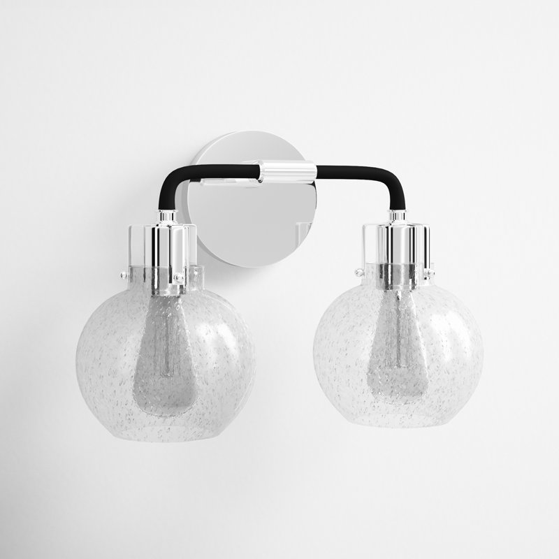 Byrne 2 Light Seeded Dimmable Vanity Light, Polished Nickel/Textured Black