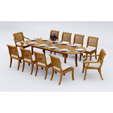 9 Pcs Grade-A Teak Wood Dining Set: 94" Double Extension Oval Table And 8 Arbor Stacking Chairs (2 Arm & 6 Armless Chairs) #11AB2202