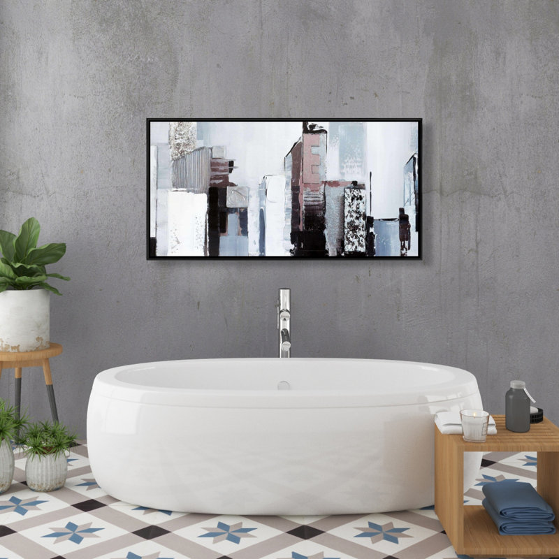 Abstract building shapes - 24"x48" Framed canvas
