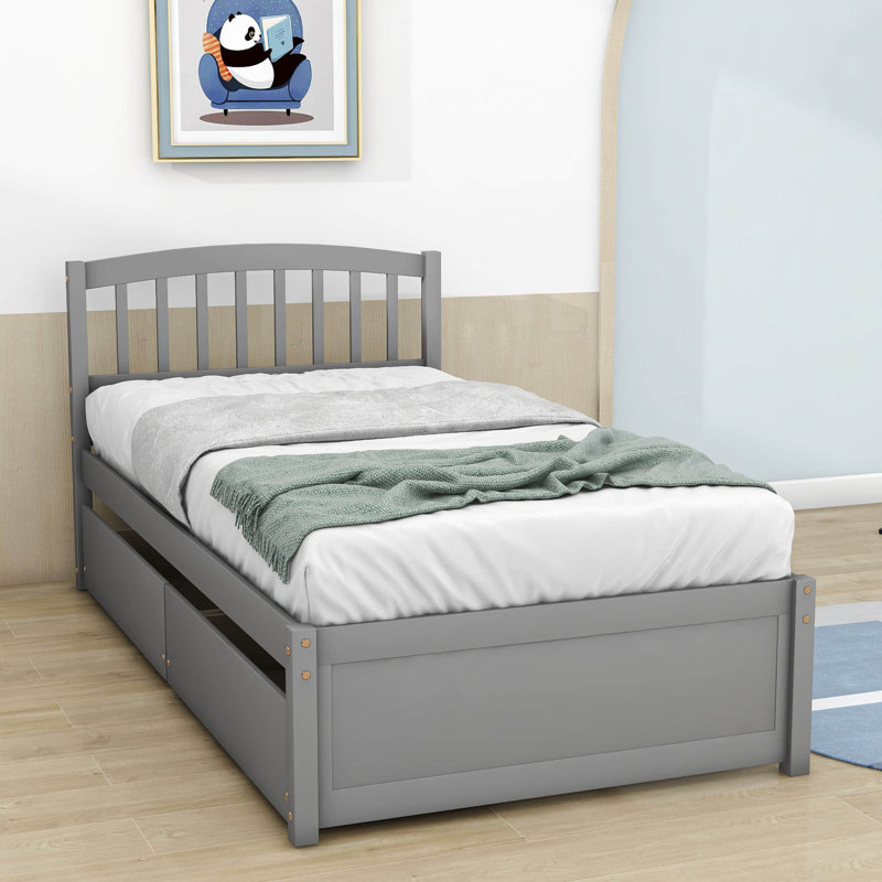 Lit plateforme simple avec tiroirs Eljay, gris