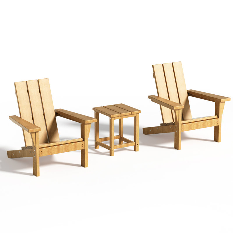 All-Weather HDPE Adirondack Chair Set, Natural Wood