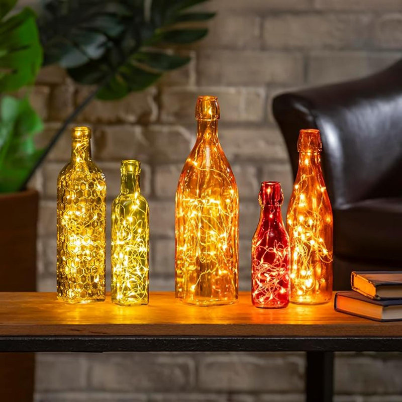 Ensemble de 5 bouteilles en verre de couleurs mélangées pour arbre à bouteilles d'extérieur