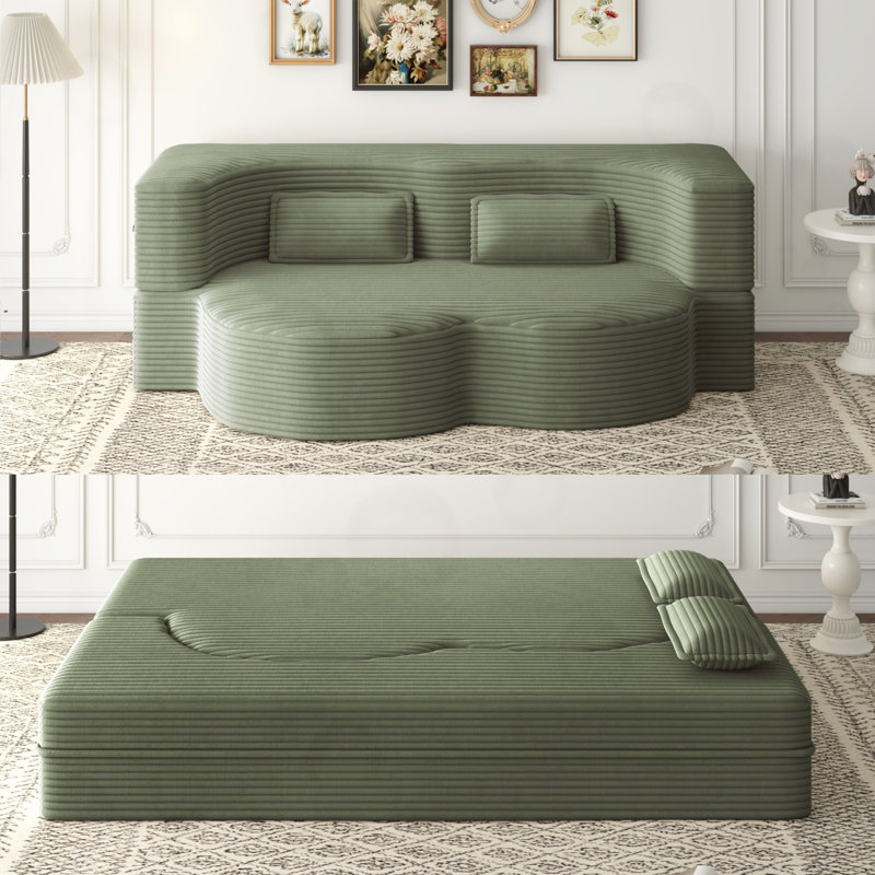 Canapé de plancher en velours côtelé avec 2 coussins, Green Corduroy
