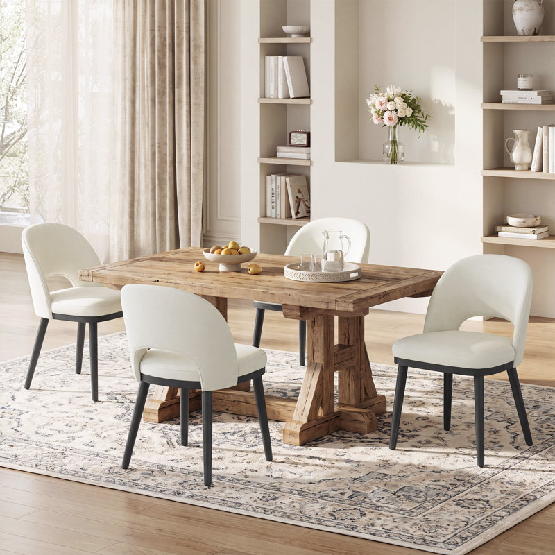 Chaise de salle à manger moderne rembourrée avec pieds en bois, 4, Beige