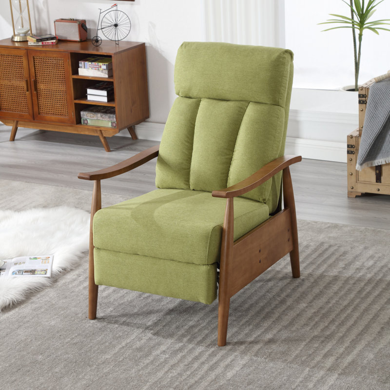 Fauteuil inclinable rembourré avec support lombaire et revêtement en tissu doux, rembourrage en mousse de salon réglable, pieds bruns