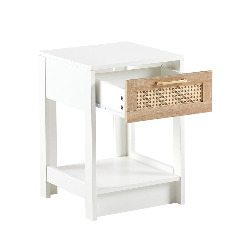 Table d'appoint de 39 cm avec tiroir, table de chevet moderne blanche pour chambre et salon. Apparence attrayante, installation et nettoyage faciles. Ambiance agréable. Facile à assembler et à désinfecter.
