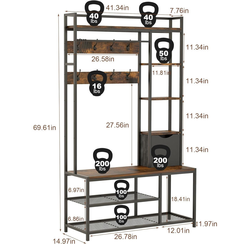 Freestanding 12 - Hook Coat Rack