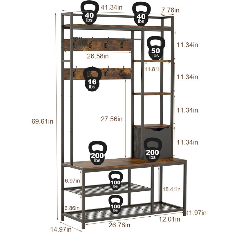 Metal Freestanding 12 - Hook Coat Rack