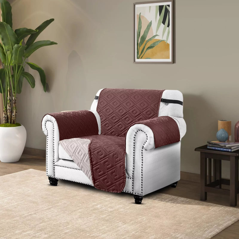 Reversible Waterproof Sofa Cover – Quilted Anti-Slip Couch Protector with Adjustable Strap, Brown/Beige