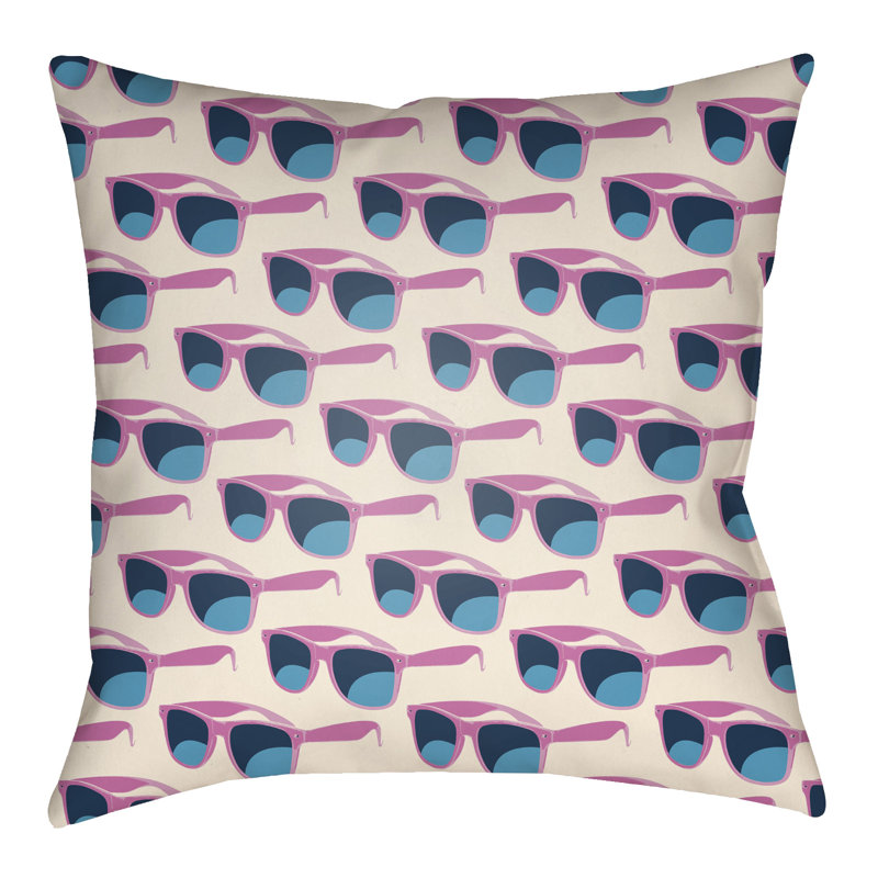 Litchfield Shade Indoor/Outdoor Throw Pillow, 16" H x 16" W, Fuchsia/Ivory