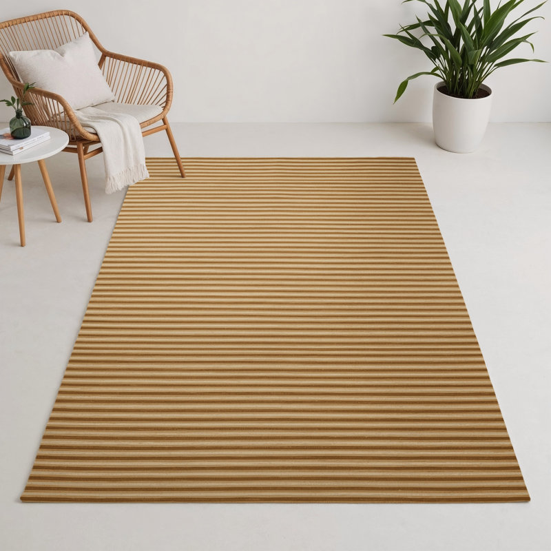 Tapis intérieur / extérieur brun HorizontalStripes, Rectangle 9 pi x 12 pi