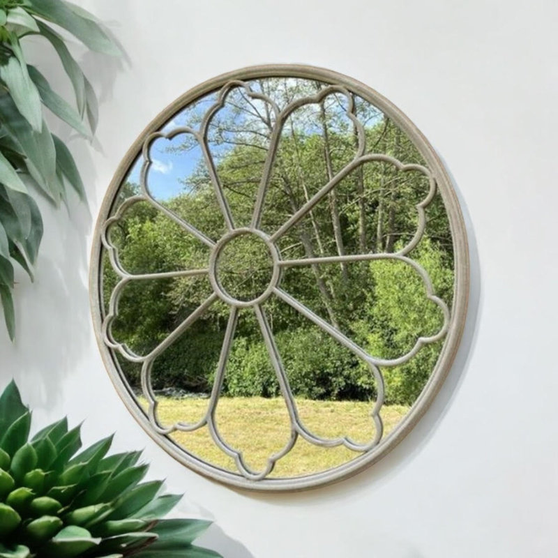 Arijana Round Metal Wall Mirror Hand Finished Indoor Outdoor Hanging Garden Accent Decor for Patio and Entryway