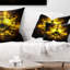 Jaune vif en fleur fractale noire - coussin imprimé abstrait