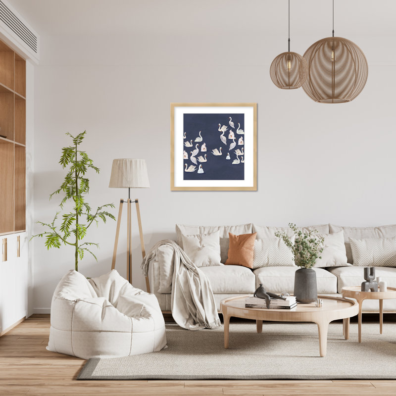 Nature Inspired Modern Ensemble: Swan Serenade, 24" H x 24" W, Tan, Framed Matted Print
