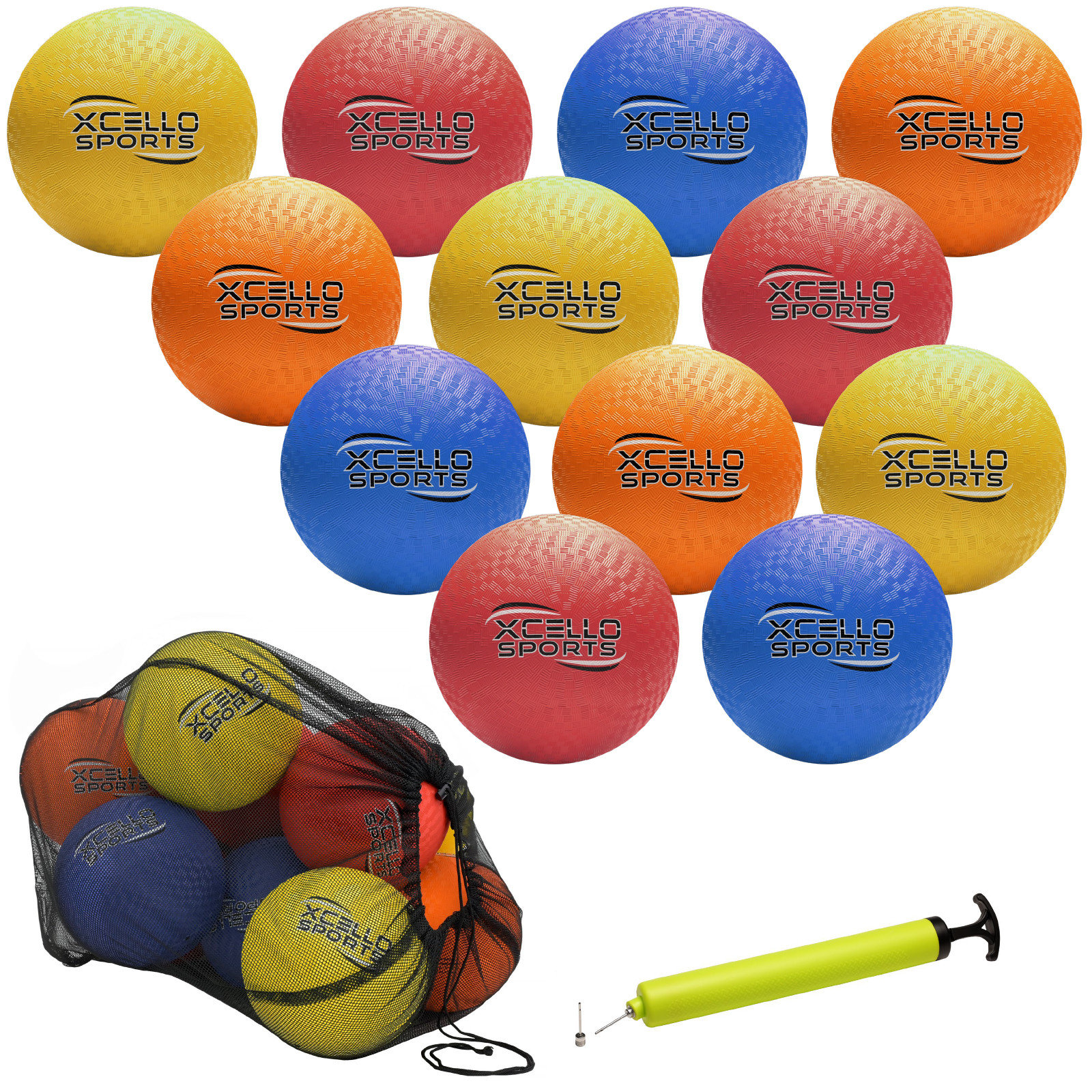 BallFUN Dodgeballs Playground Balls, Dodge Ball Set For Kids & Adults, Bouncing Kickballs Handball For Outdoor & Indoor Games - Includes Pump & Mesh Storage Bag