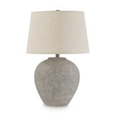 Waer 26 Inch Table Lamp, Classic Gray Pot Style Base, White Drum Shade
