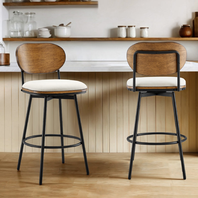 Tabouret pivotant et en métal Avriel, Crème, crème, 2, Tabouret de comptoir avec siège d'une hauteur de 