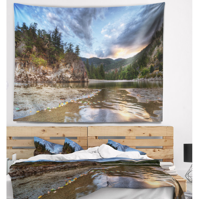 Tapisserie paysagez à la soirée pacifique à mountain creek, H 50 po x l 60 po