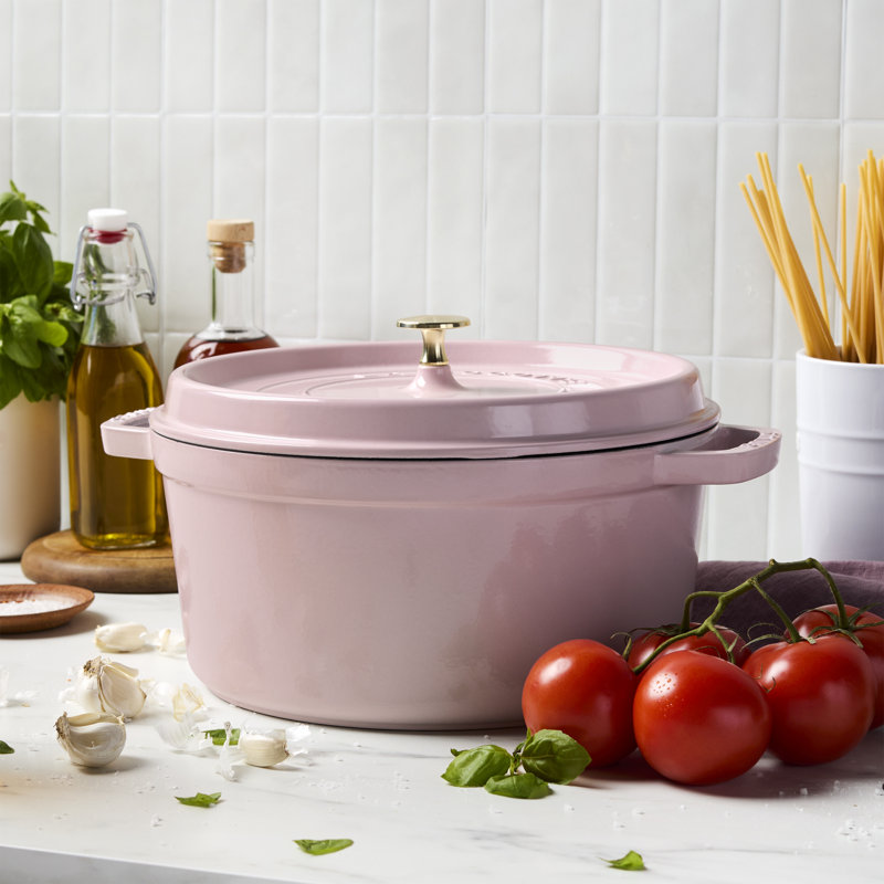 Staub Cast Iron Round Cocotte, Dutch Oven, 5.5-Quart, Serves 5-6, Made In France, Peony Pink, 7 quarts