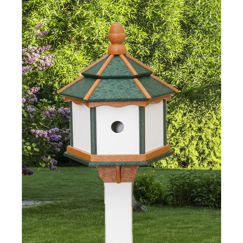 Cabane à oiseaux faite à la main Amish 20 po x 15 po x 13 po Arcade 3 Holes, Vert / cèdre