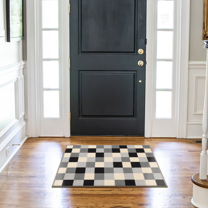 Ottohome Non-Slip Checkered Area Rug For Living Room, Hallway, Black/Gray/White, Rectangle 2'3" x 3'