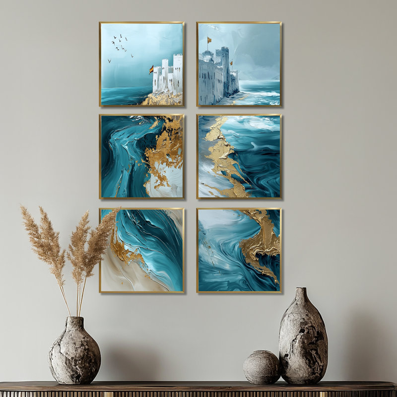 Maroc, turquoise et or, plage d'Essouira - ensemble d'art mural du Maroc, 6, Impression encadrée sans passe-partout, Doré