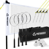 Patiassy Badminton Sets with Net, with 4 Carbon Aluminum Badminton Rackets 2 Badminton Shuttlecocks