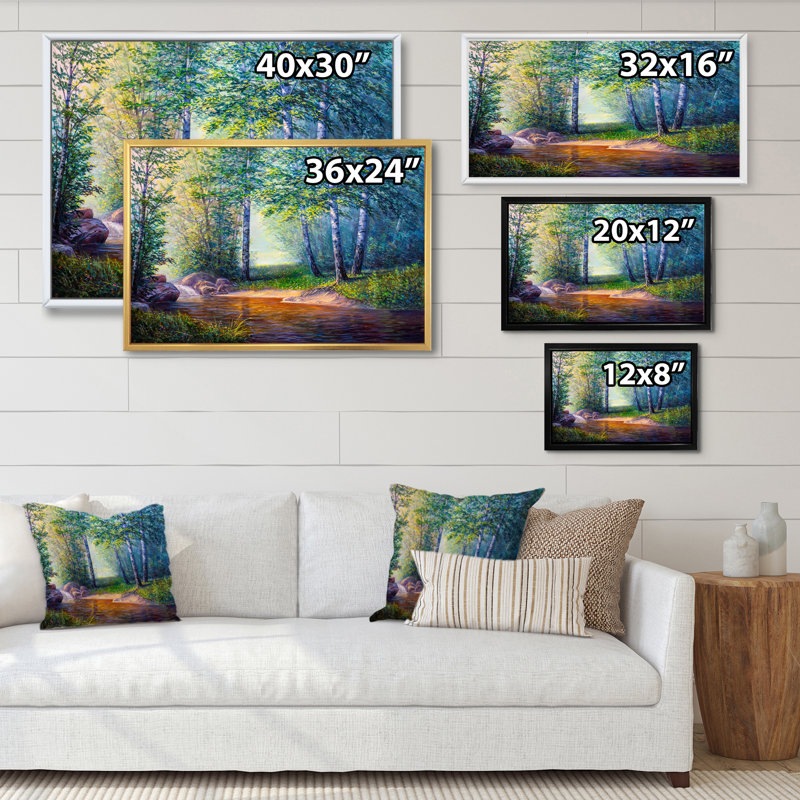 «Summer Scenery Of A Forest River II», art mural traditionnel sur toile, H 24 po x l 36 po x P 1 po, Cadre naturel flottant