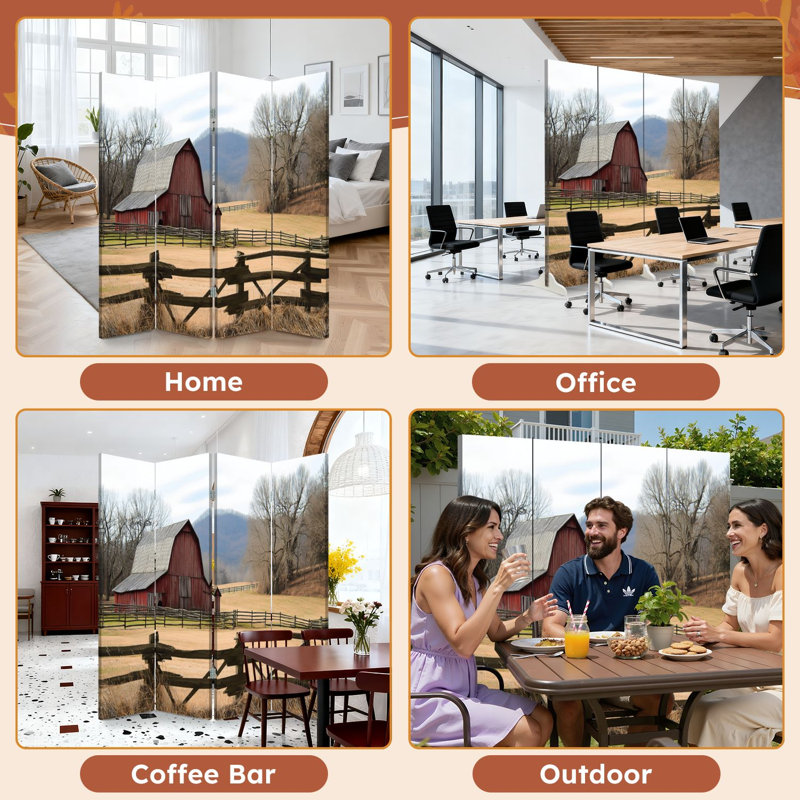 Cloison pliante 4 panneaux Royal Rustic Farmhouse Vintage Barn Country Field, 4, H 71 po x l 64 po x P 1 po