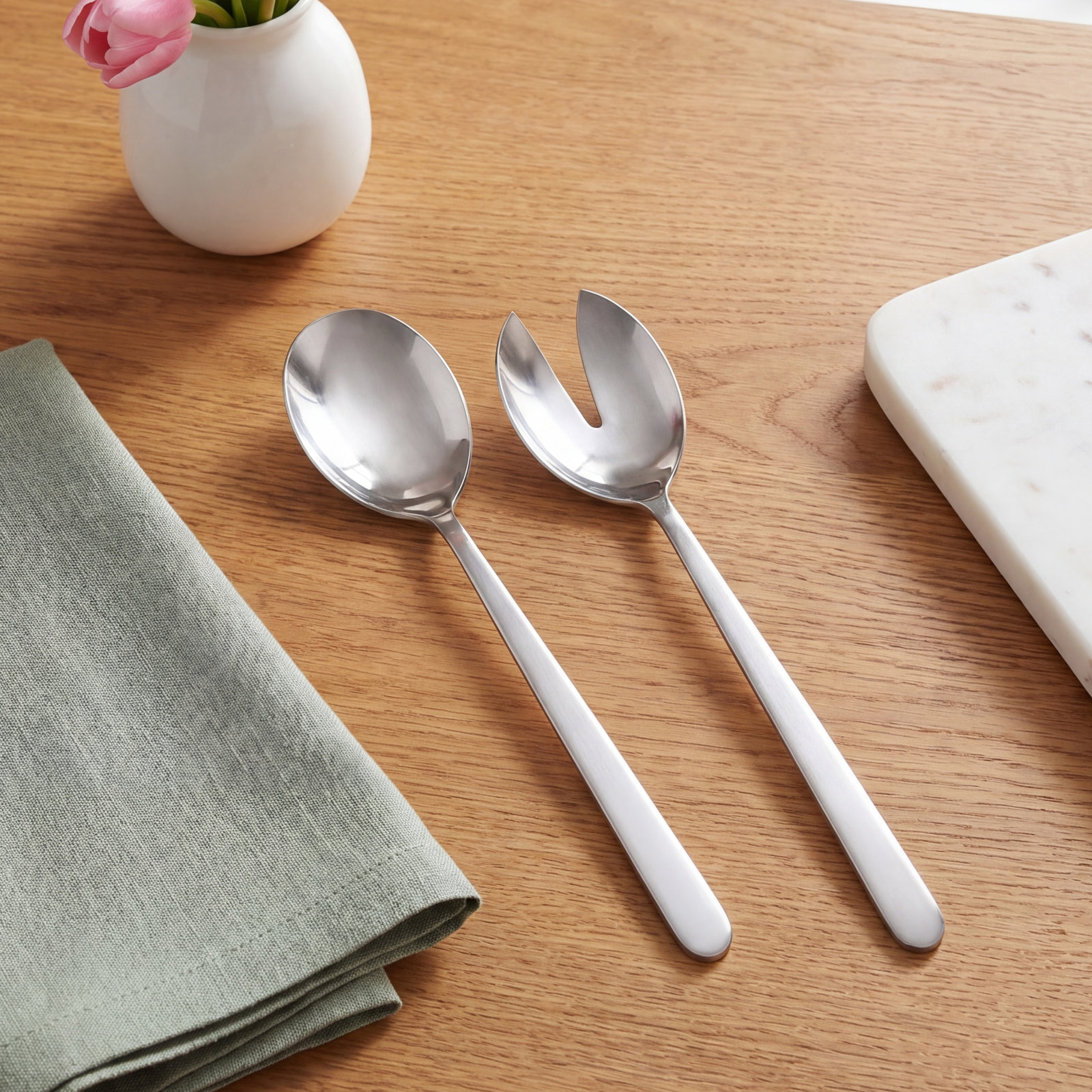 Linea Stainless Steel Salad Servers, Ice Silver