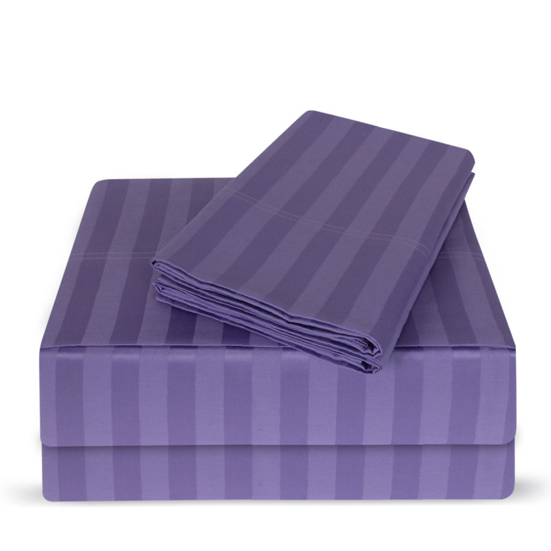 Luxury Hotel 100% Cotton Striped Sheet Set, Parchment, Queen
