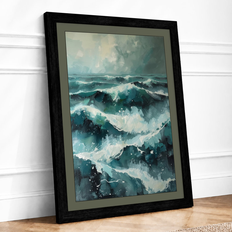 Turbulent Seascape Coastal - Framed Print, A2 - 59.4 x 42.0 cm, Black