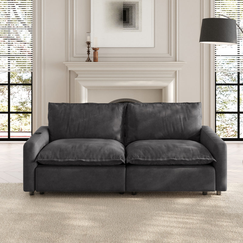 2-Piece Modular Linen Power Reclining Sectional With Heated Seats And Wireless Charging