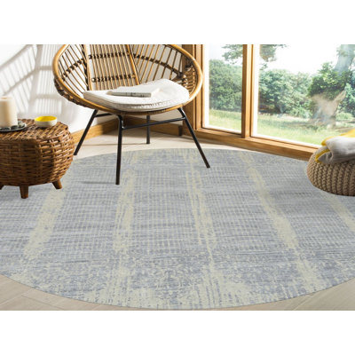 Tapis oriental gris en laine et en soie tissé à la main 9 pi 0 po x 9 pi 0 po - MOA10264309