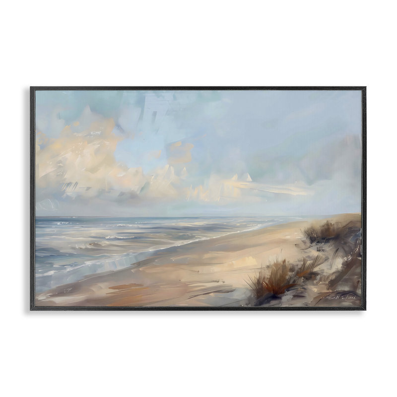«Sands Beach View Giclee Art», conception par LSR Creative Studio, H 12 po x l 18 po, Giclée encadrée noir minuit