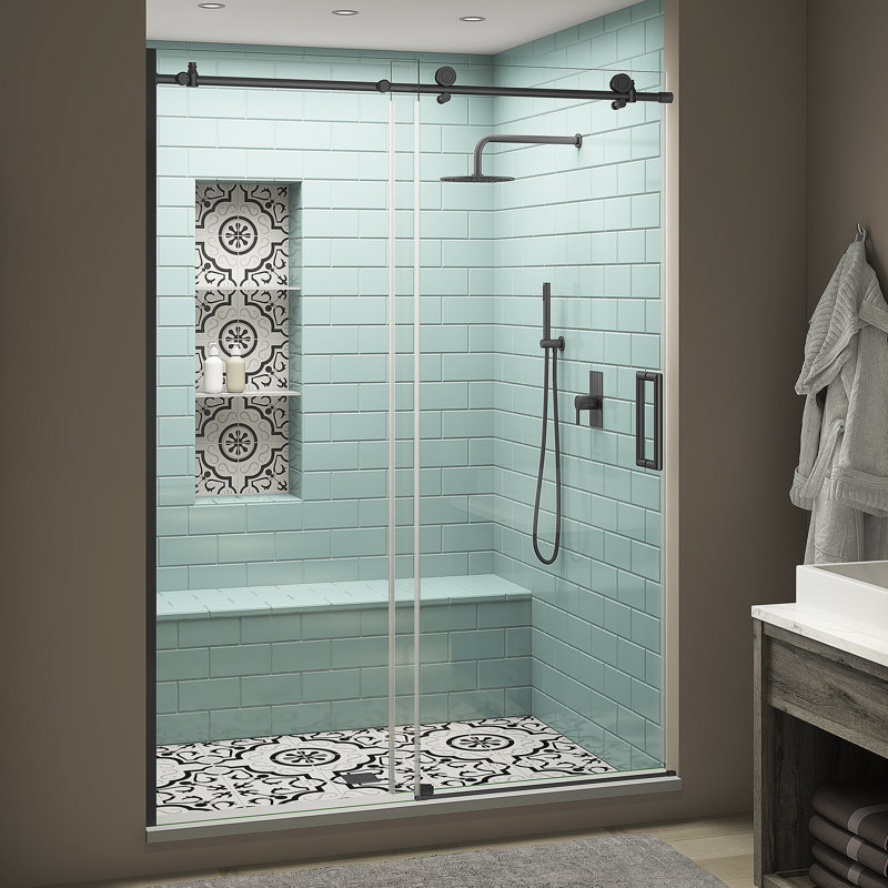 Porte de douche coulissante simple sans cadre l 44 po x H 80 po Coraline, Left Opening, Noir