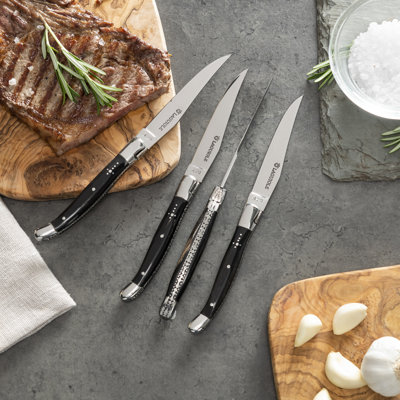 Ensemble de 4 couteaux à steak Laguiole Au Nain avec poignées en corne noire