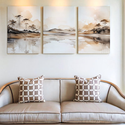 3 pièces d'art mural abstrait grand paysage dans des tons terreux pour un décor moderne, trois pièces d'art mural pour le salon, la chambre à coucher, le bureau et la maison