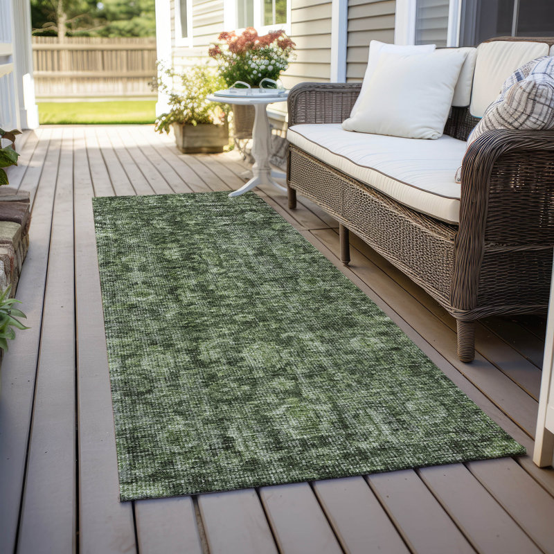 Tapis d'intérieur / extérieur vert lavable Jane , 2'3" x 7'6"