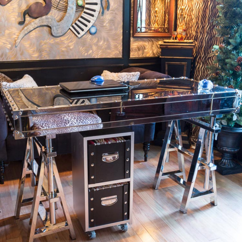 Adjustable Glass Top Metal Base Writing Desk