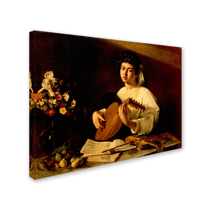 « the lute player », reproduction sur toile tendue, H 14 po x l 19 po