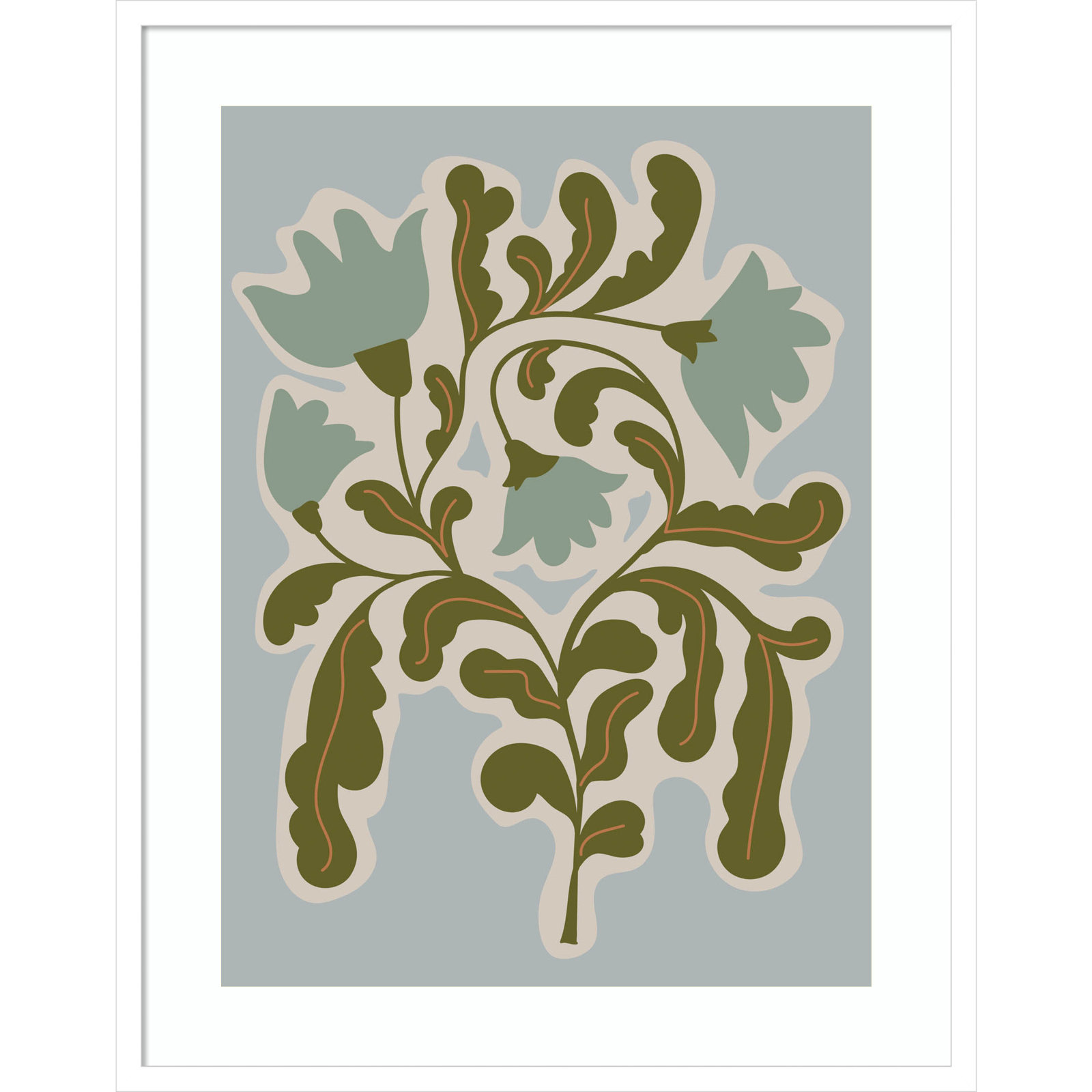 Expressive Abstract House Plant Blue Print, 33" H x 26" W x 1" D, White