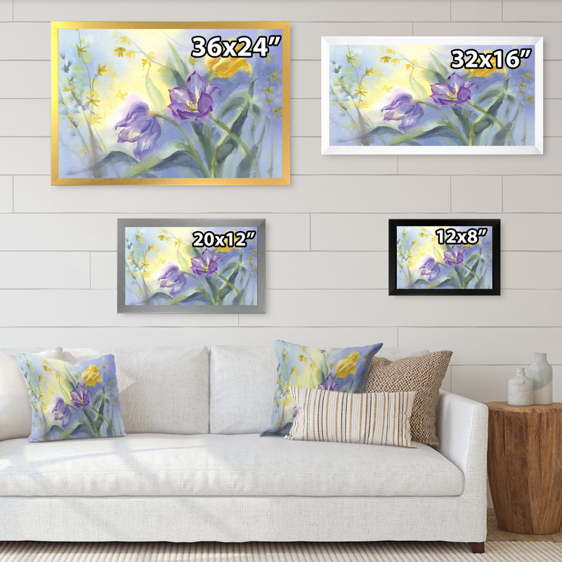 «Violet Tulips Blooming», reproduction sur toile encadrée, Cadre d'angle fermé noir, H 8 po x l 12 po x P 1 po