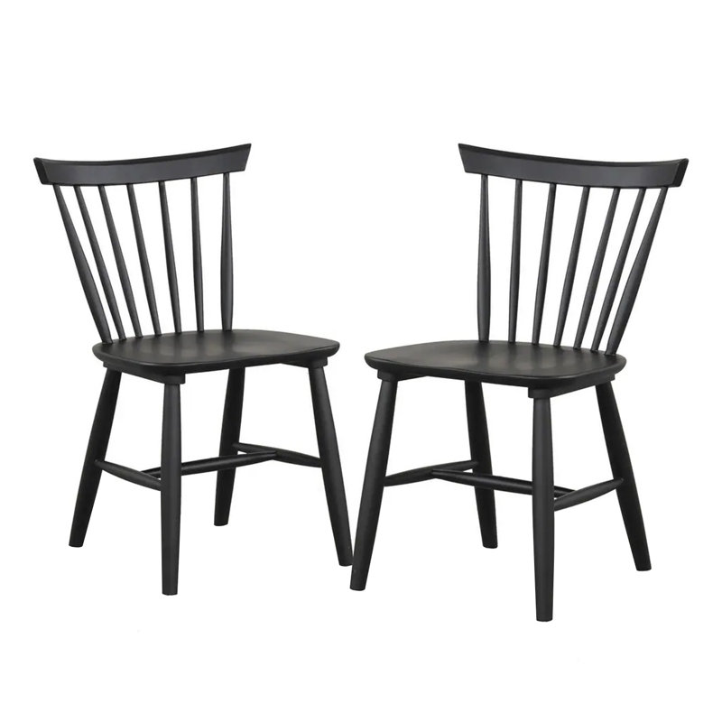 Ensemble de 2 chaises de salle à manger en bois avec dossier à broches, Noir, noir, noir, noir