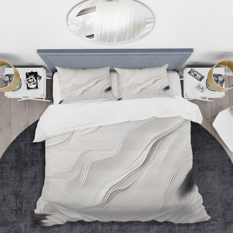 Ensemble de housse de couette en microfibre / polyester blanc et gris Ripples Of Stone