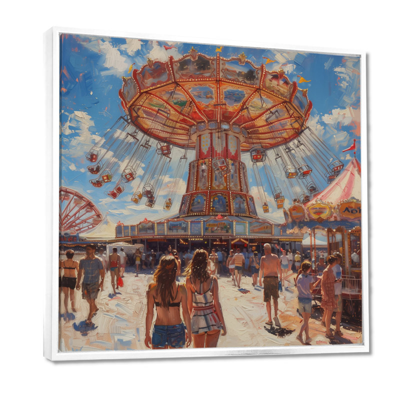 Carrousel de parc d'attractions orange et bleu - Décoration murale parcs d'attractions, H 16 po x l 16 po