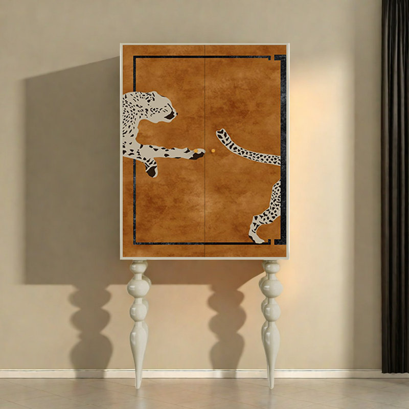 Armoire moderne à double porte minimaliste, Brun / blanc ivoire